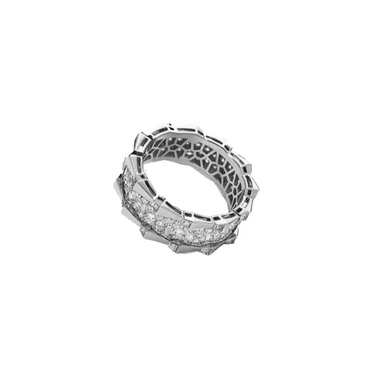 Spike Double Row Full Pave Diamond Ring - White Gold