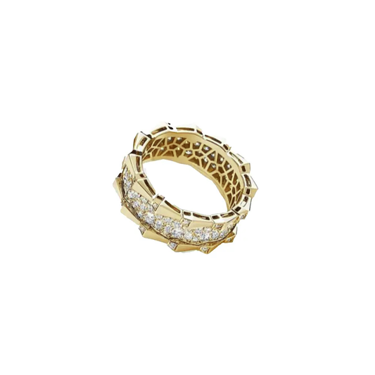 Spike Double Row Full Pave Diamond Ring - Yellow Gold