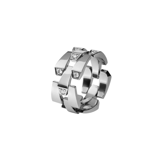 Spike 3 Row Light Pave Diamond Ring - White Gold