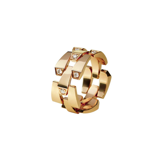 Spike 3 Row Light Pave Diamond Ring - Yellow Gold