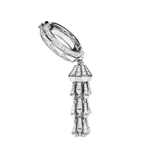 Spike Tassel Full Pave Diamond Ring - White Gold