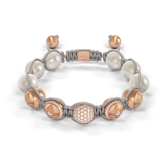 Rose Gold Diamond & Moonstone 10mm Bead Braided Bracelet