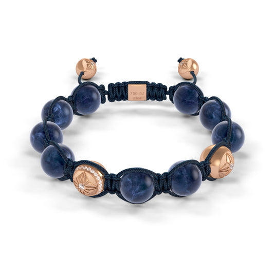 Rose Gold Diamond & Sapphire 10mm Bead Braided Bracelet
