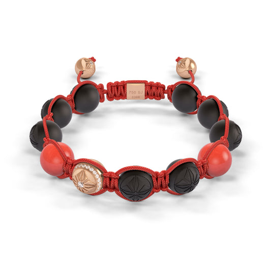 Rose Gold Diamond Coral & Ceramic 10mm Bead Braided Bracelet