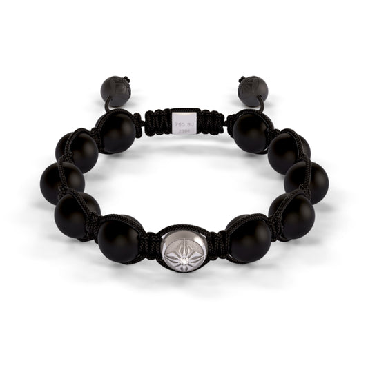 Shamballa Jewels White Gold SOS & Onyx 10mm Bead Braided Bracelet