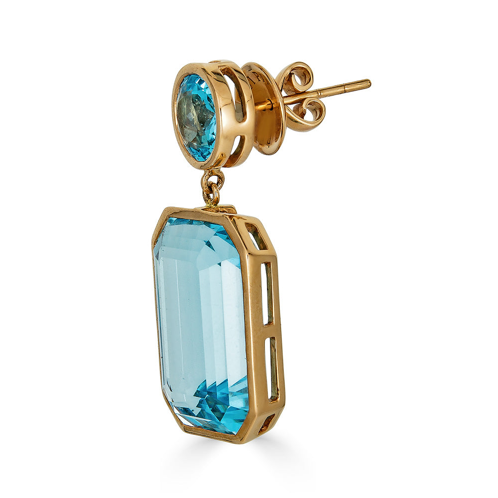 Rose Gold Pietra Drop Earrings - Blue Topaz