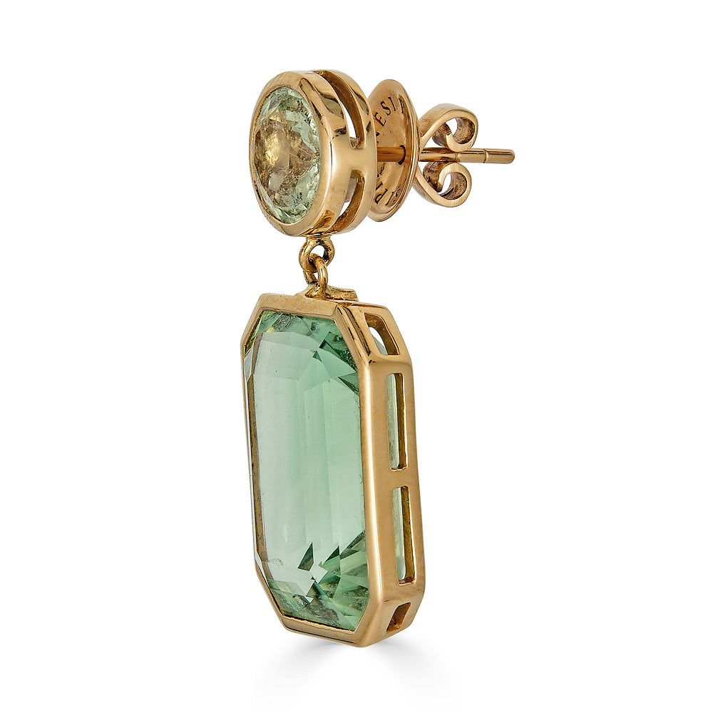 Rose Gold Pietra Drop Earrings - Green Amethyst