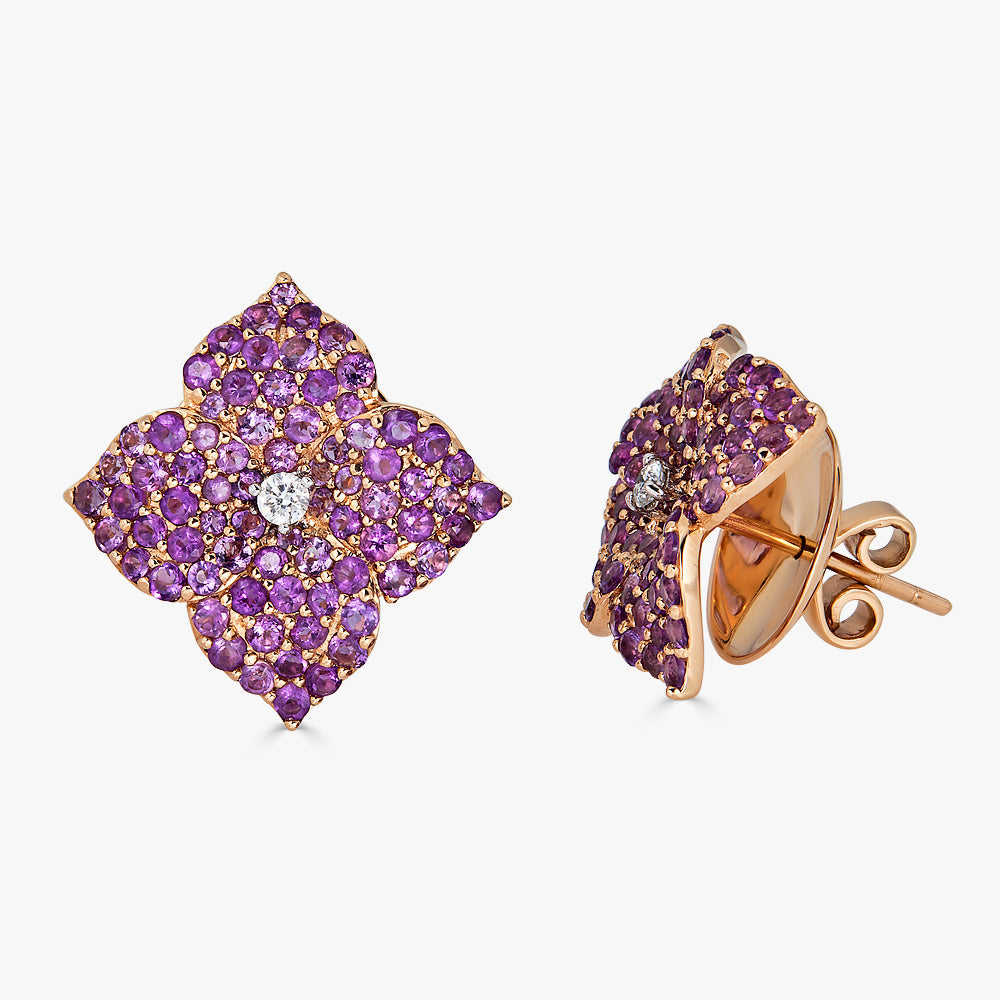 Rose Gold Fiore Small Flower Earrings - Amethyst