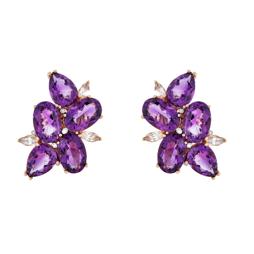Rose Gold Pietra Cluster Earrings - Amethyst