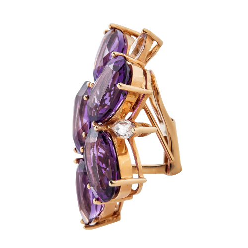 Rose Gold Pietra Cluster Earrings - Amethyst