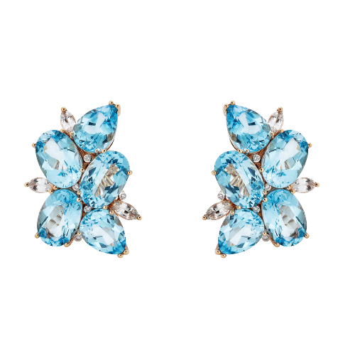 Rose Gold Pietra Cluster Earrings - Blue Topaz