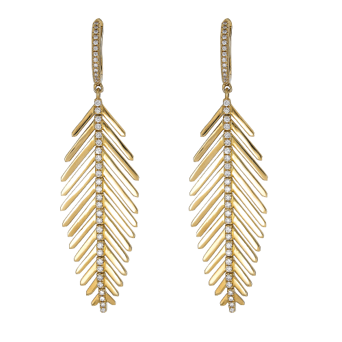 Yellow Gold Short Feather Earrings