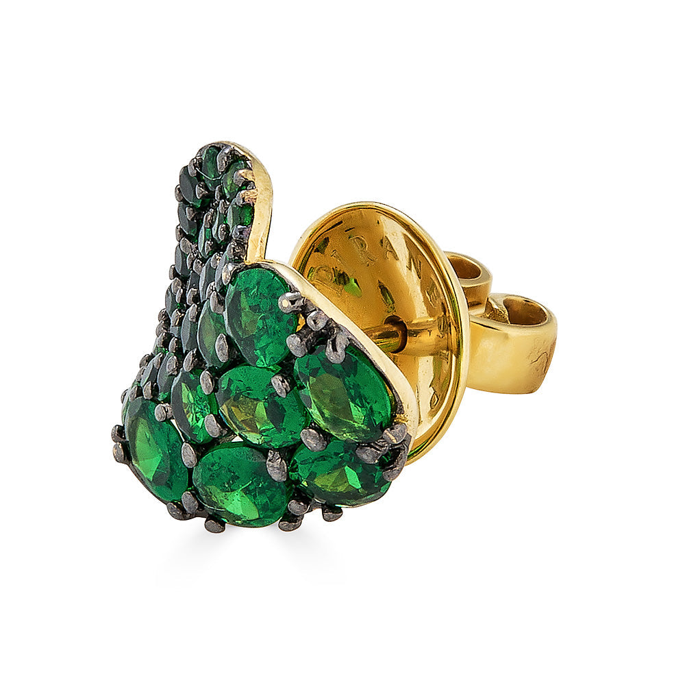 Yellow Gold Wave Heart Small Earring - Tsavorite