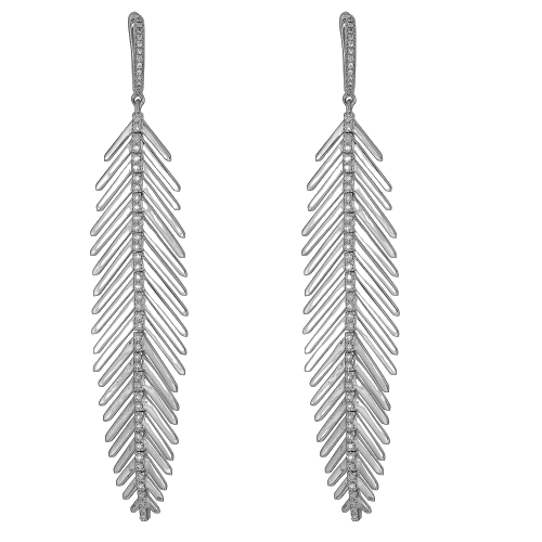 White Gold Long Feather Earrings