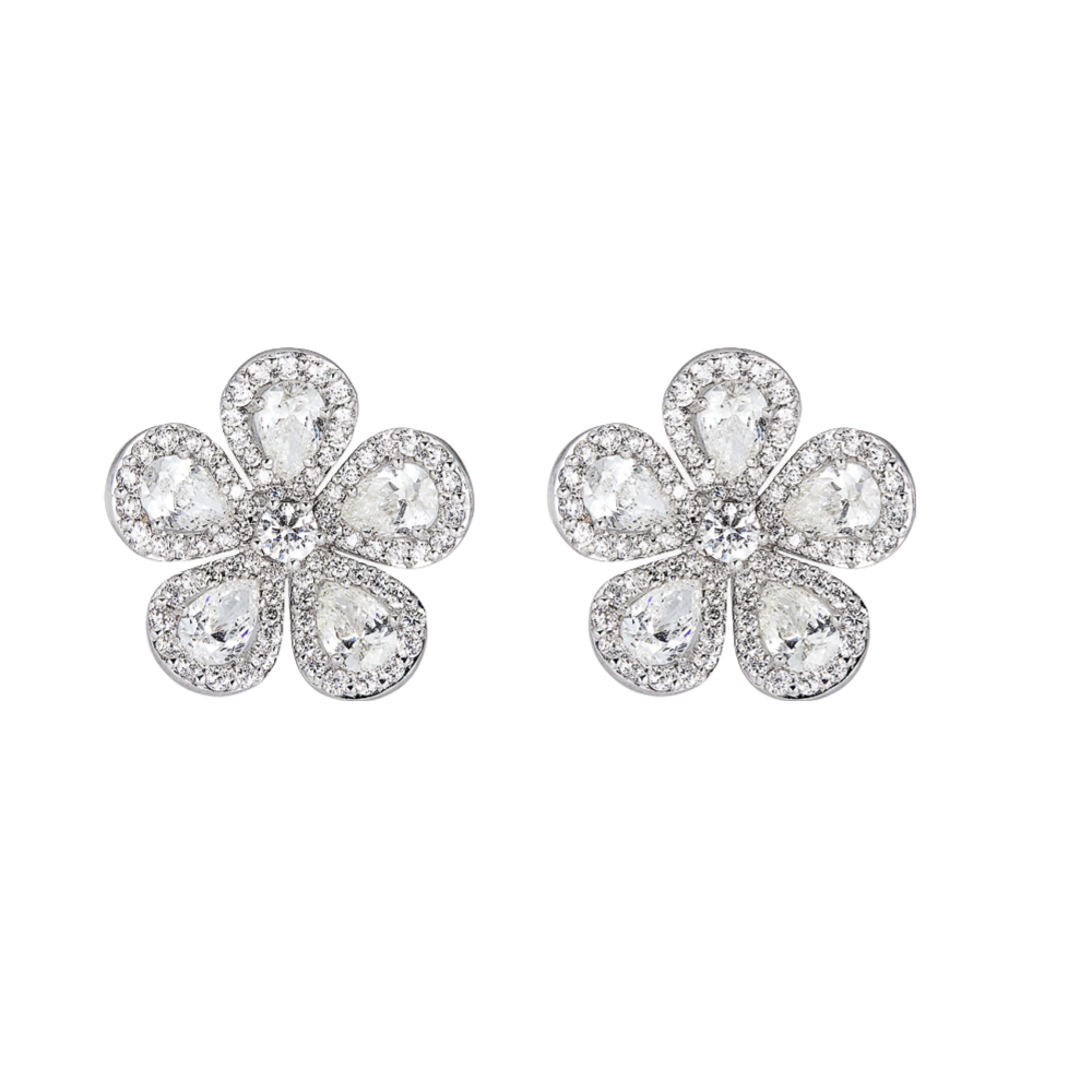 White Gold Classic Flower Earrings