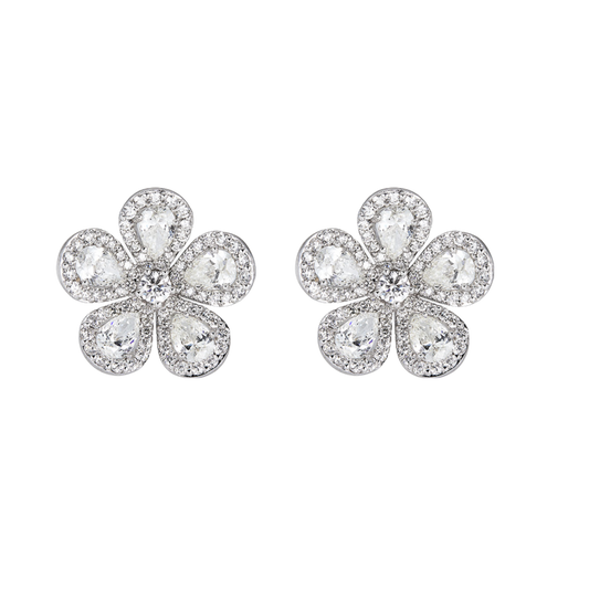 White Gold Classic Flower Earrings