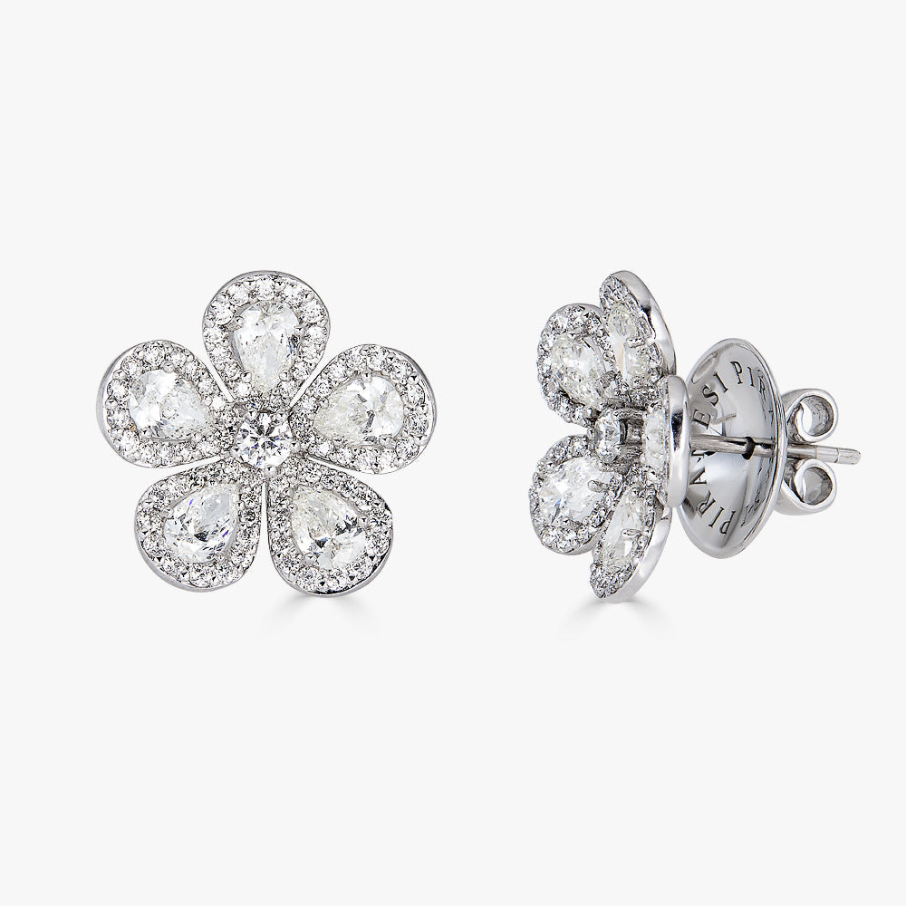 White Gold Classic Flower Earrings