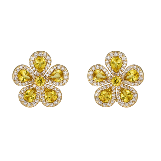 Yellow Gold Classic Flower Earrings - Yellow Sapphire