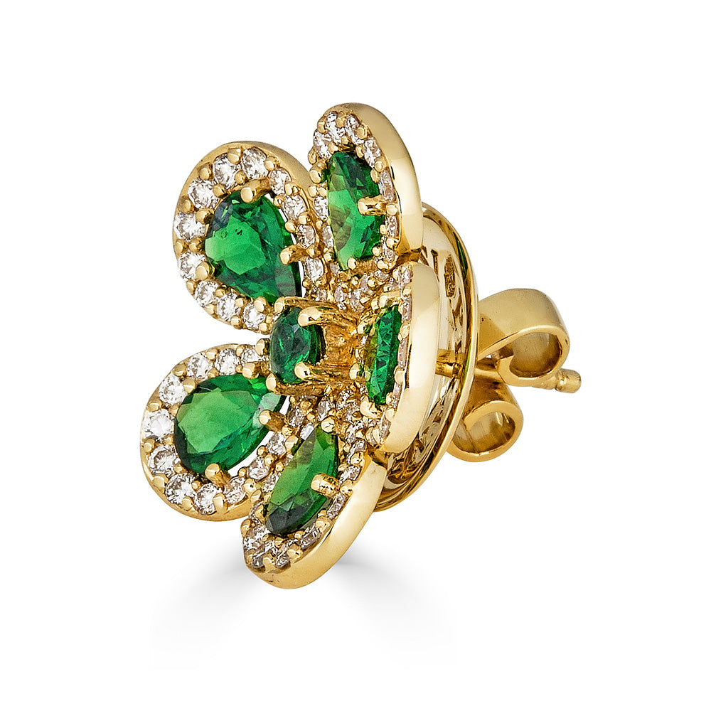Yellow Gold Classic Flower Earrings - Tsavorite
