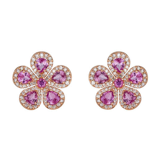 Rose Gold Classic Flower Earrings - Pink Sapphire