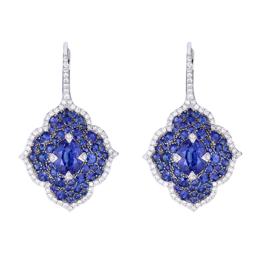 White Gold Pasha Drop Earrings - Blue Sapphire