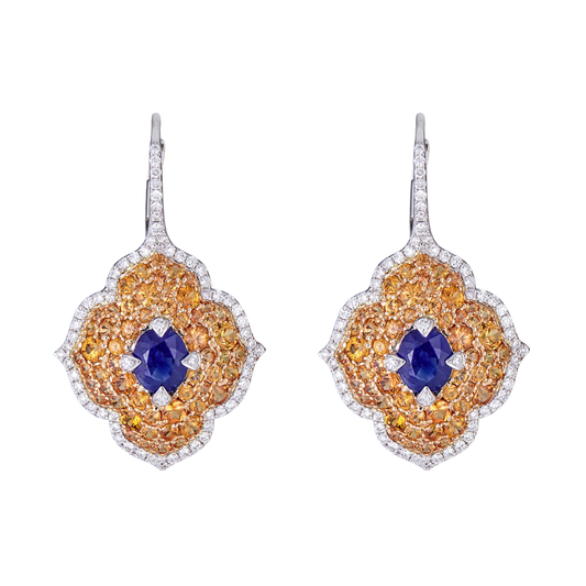 Yellow Gold Pasha Drop Earrings - Orange Sapphire