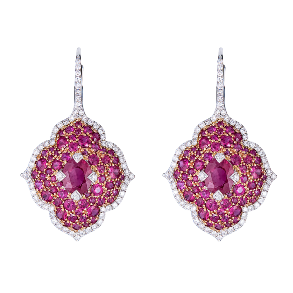 Rose Gold Pasha Drop Earrings - Ruby
