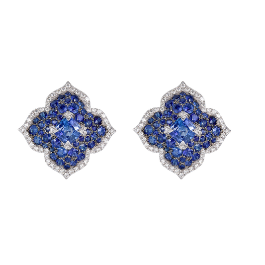 White Gold Pasha Stud Earrings - Blue Sapphire