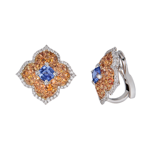 Rose Gold Pasha Stud Earrings - Orange Sapphire