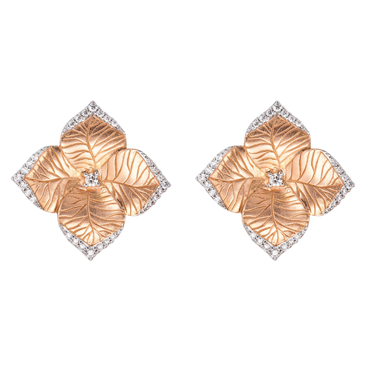 Rose Gold Oro Fiore Large Flower Earrings With Diamonds