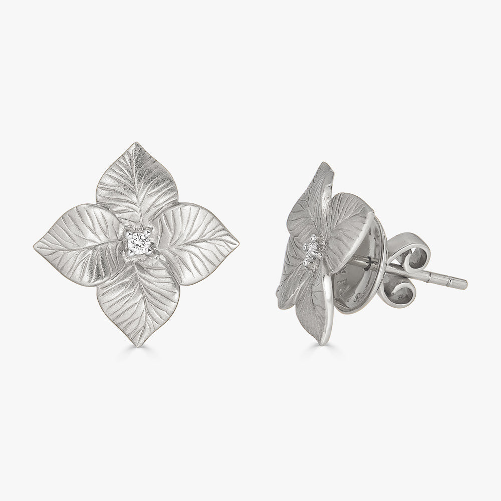 White Gold Oro Fiore Small Flower Earrings
