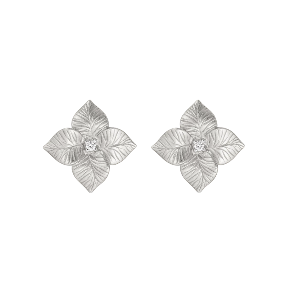 White Gold Oro Fiore Small Flower Earrings