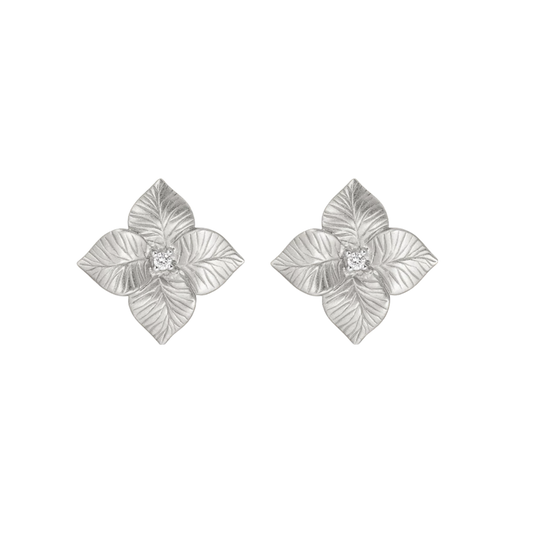 White Gold Oro Fiore Small Flower Earrings