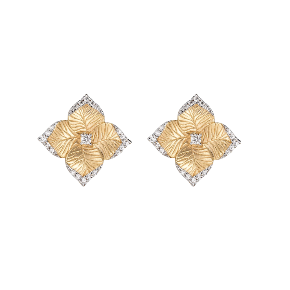 Yellow Gold Oro Fiore Small Flower Earrings With Diamonds