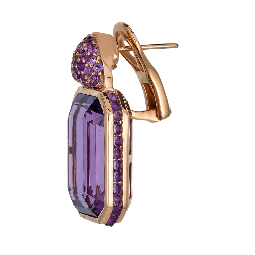 Rose Gold Pietra Small Reverse Set Earrings - Amethyst