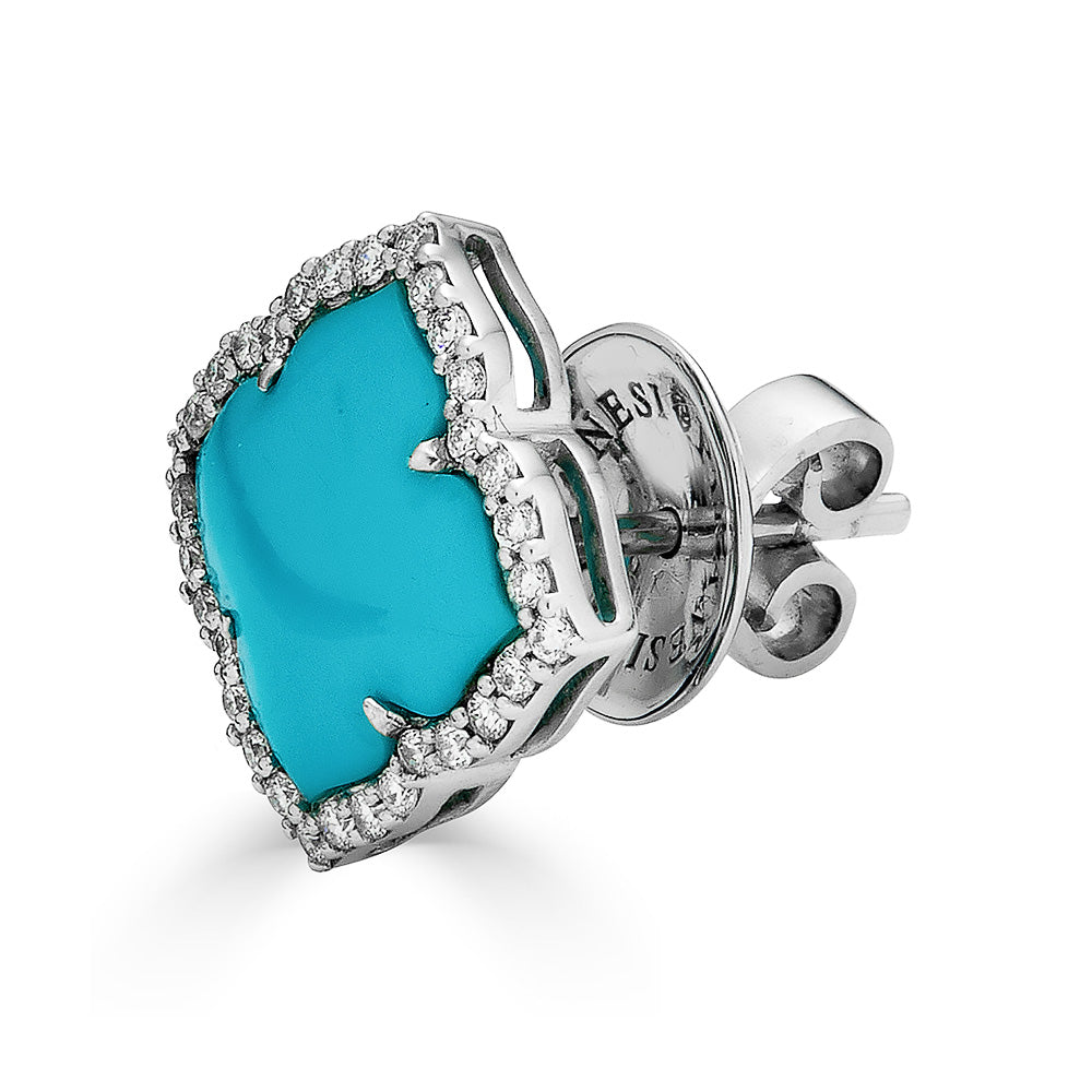 White Gold Capri Small Flower Earrings - Turquoise