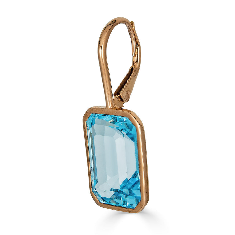 Rose Gold Pietra Single Drop Earrings - Blue Topaz
