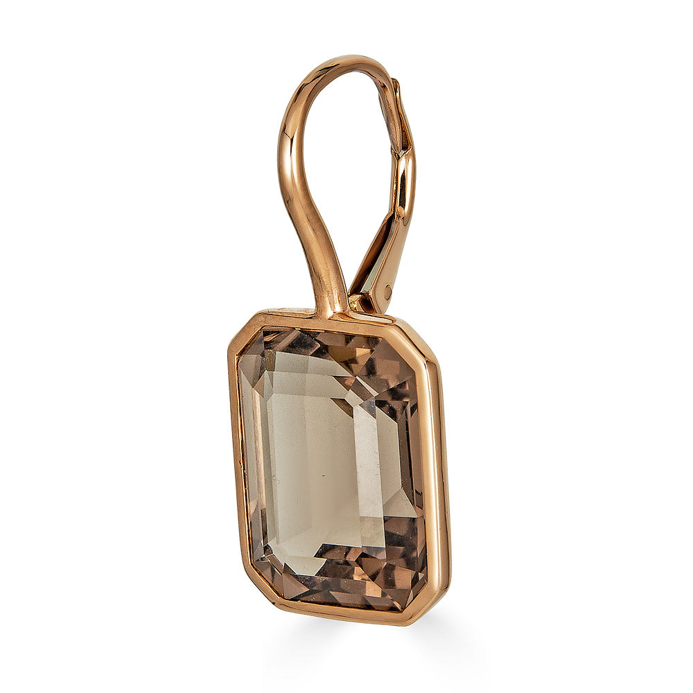 Rose Gold Pietra Single Drop Earrings - Smokey Quartz