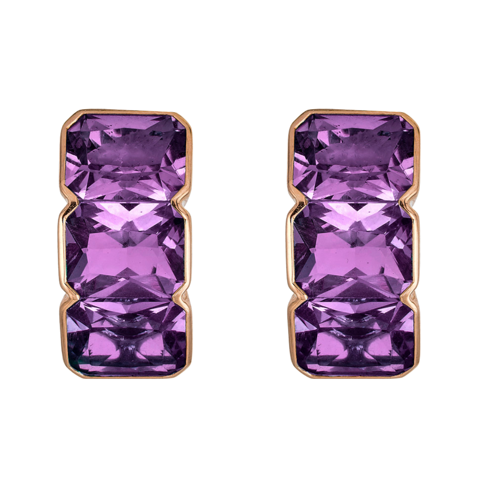Rose Gold Pietra Huggie Earring - Amethyst