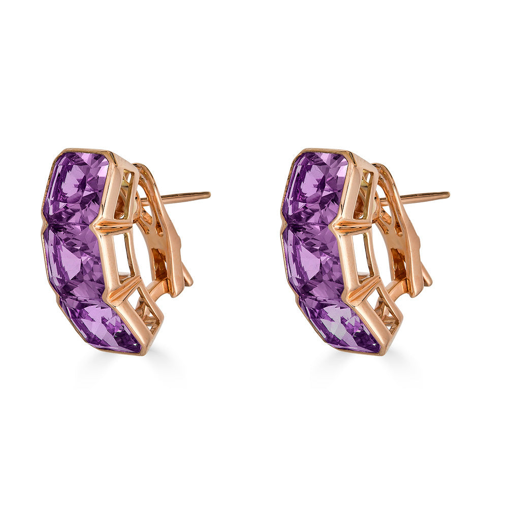 Rose Gold Pietra Huggie Earring - Amethyst