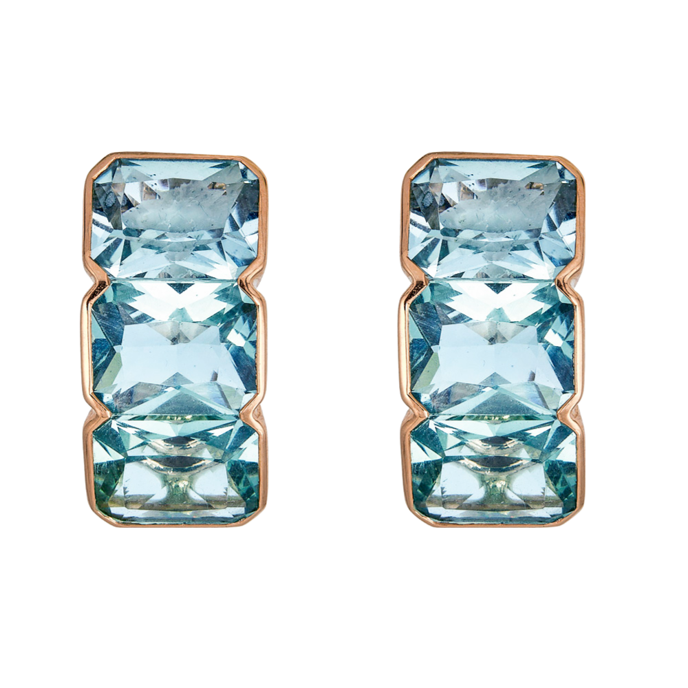 Rose Gold Pietra Huggie Earring - Blue Topaz