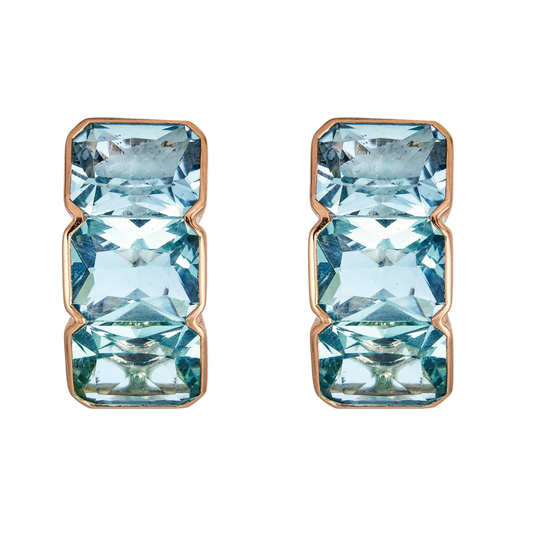 Rose Gold Pietra Huggie Earring - Blue Topaz