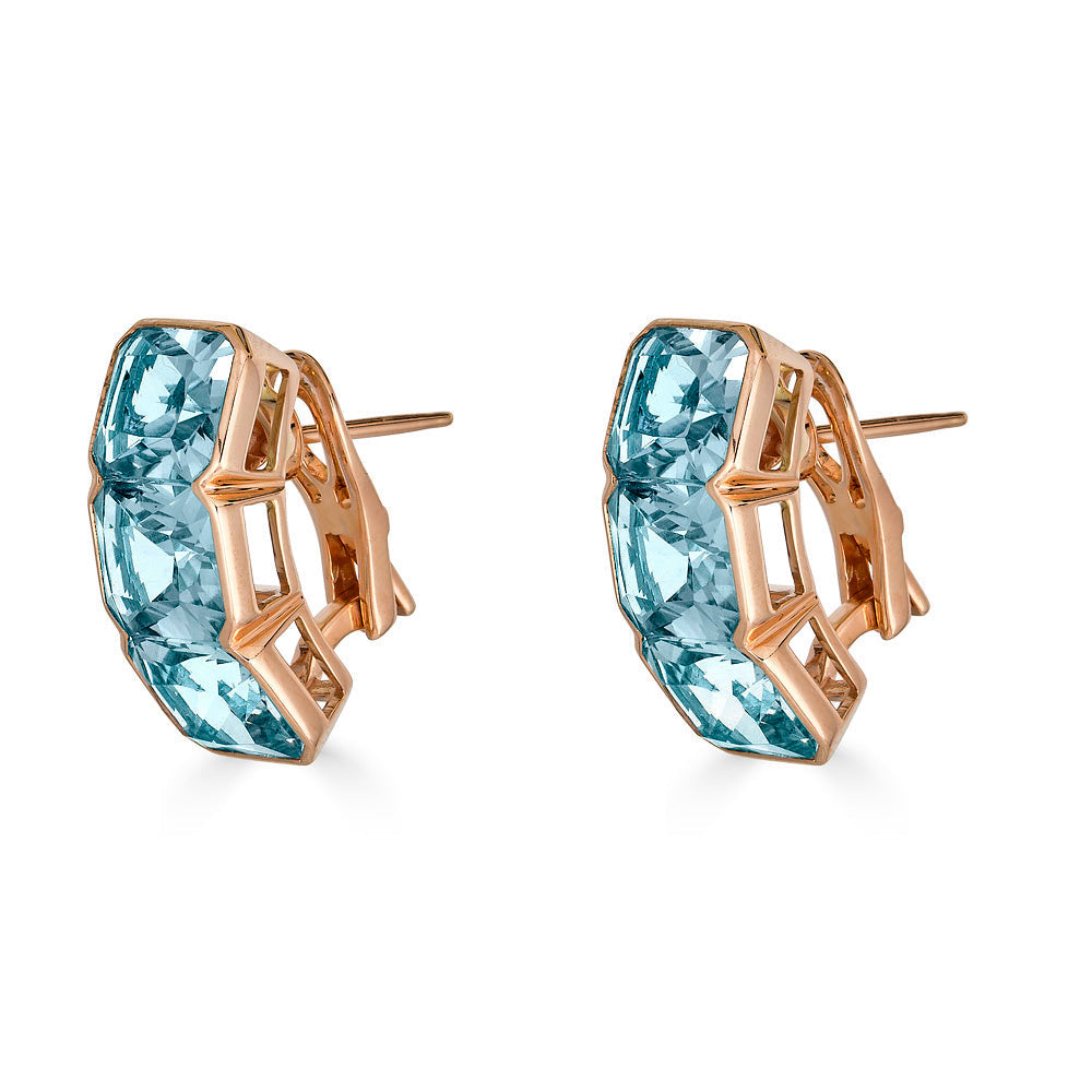 Rose Gold Pietra Huggie Earring - Blue Topaz