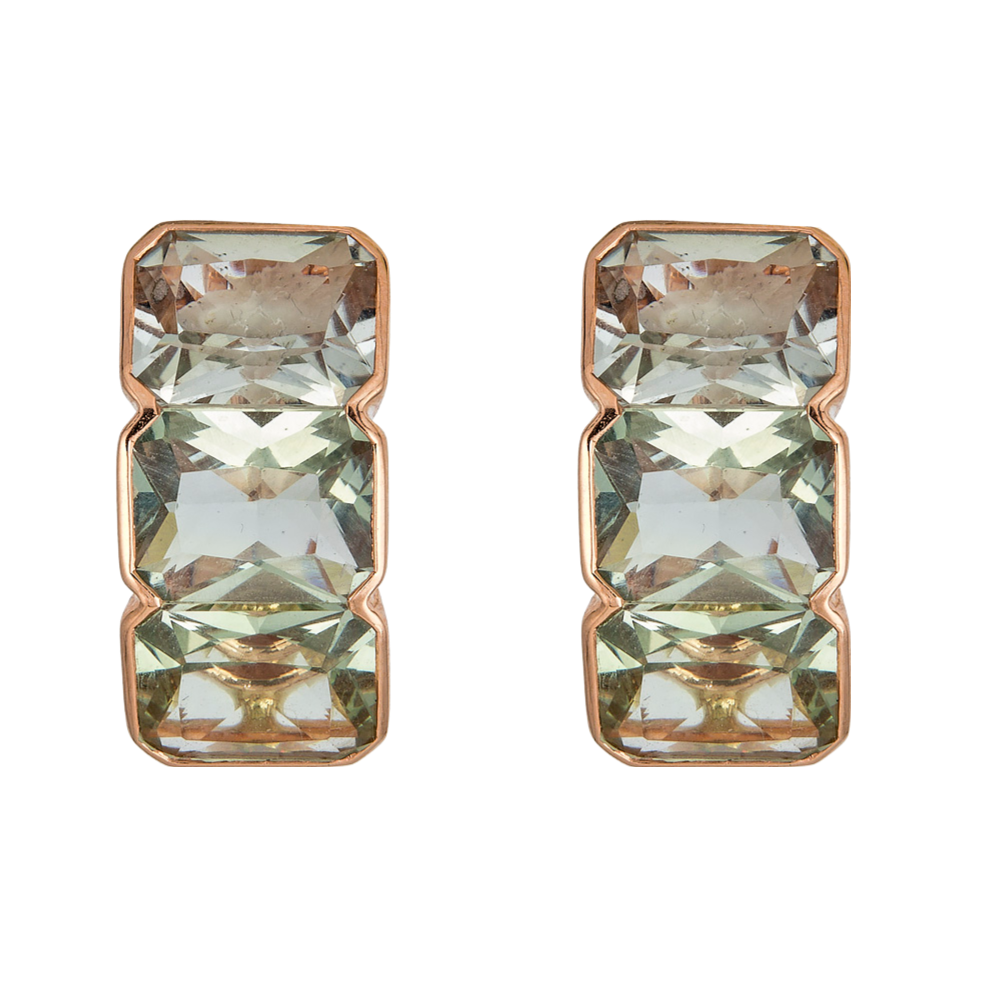 Rose Gold Pietra Huggie Earring - Green Amethyst