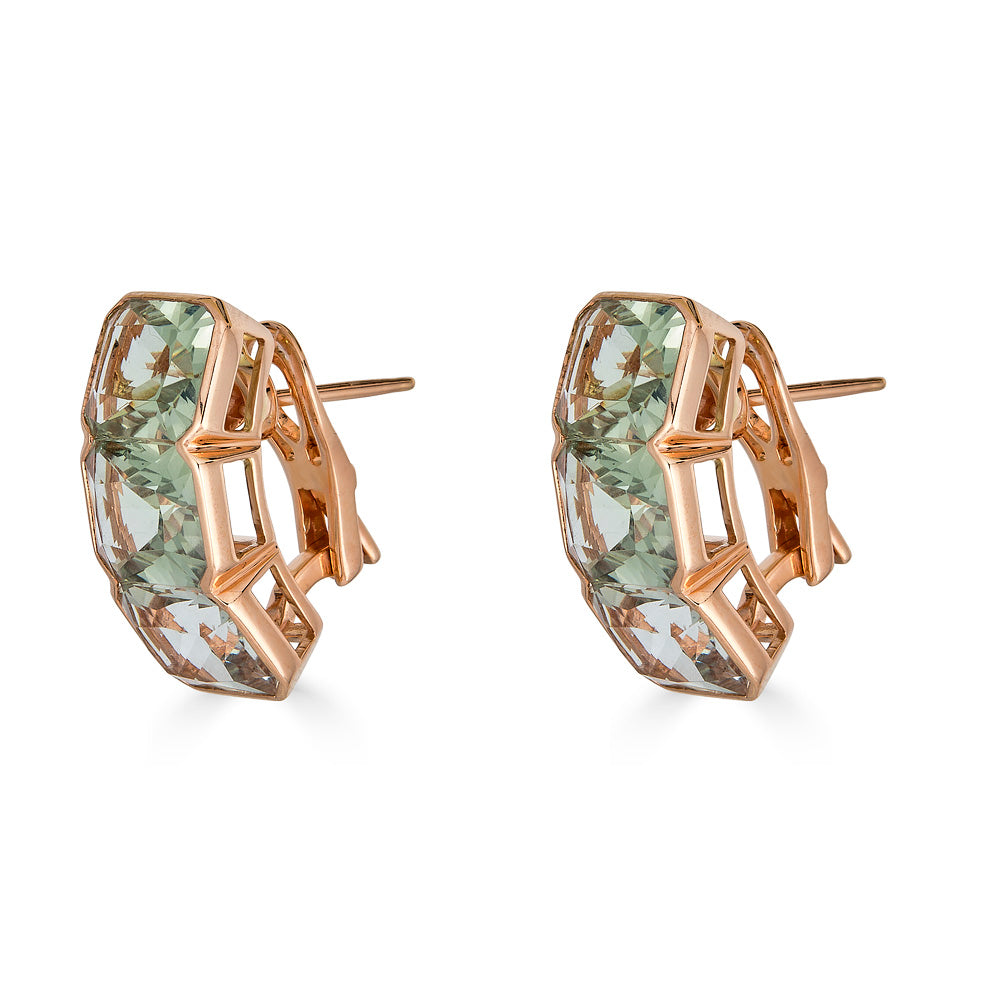 Rose Gold Pietra Huggie Earring - Green Amethyst