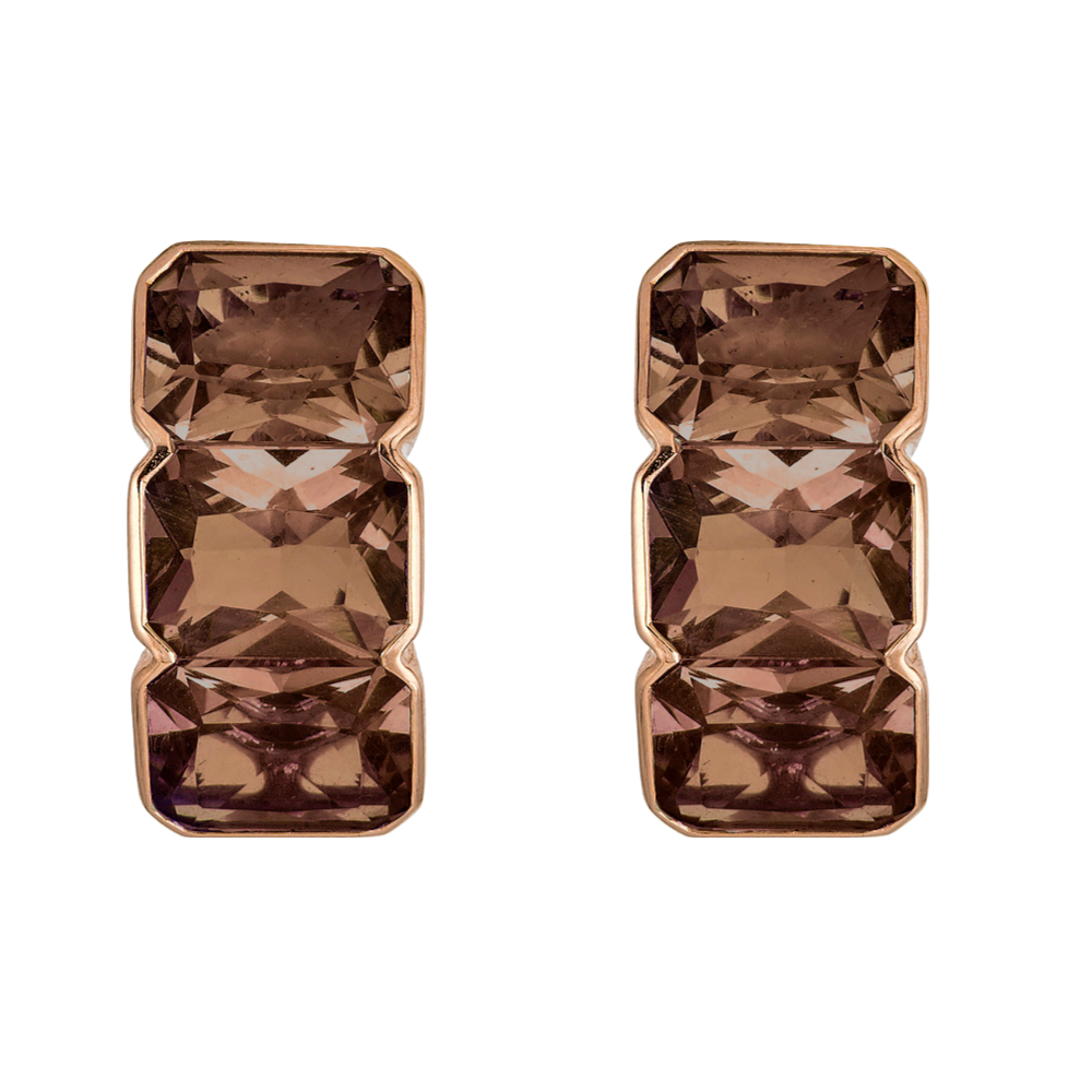 Rose Gold Pietra Huggie Earring - Smokey Quartz