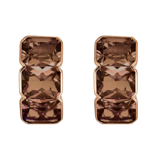 Rose Gold Pietra Huggie Earring - Smokey Quartz