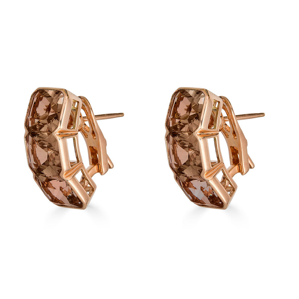 Rose Gold Pietra Huggie Earring - Smokey Quartz