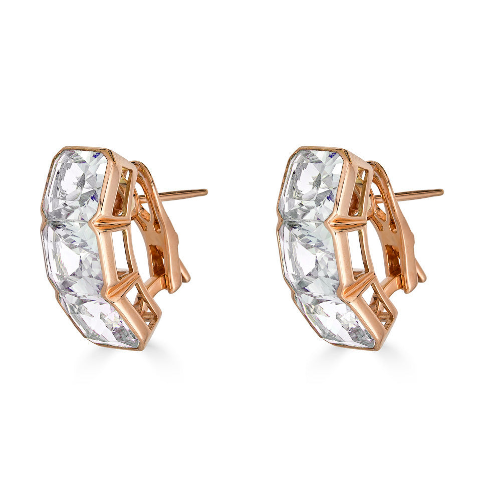 Rose Gold Pietra Huggie Earring - White Topaz