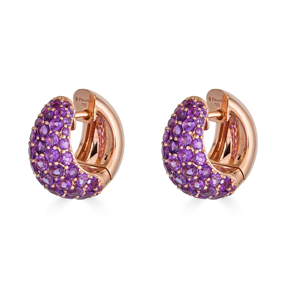 Rose Gold Dome Huggie Earring - Amethyst